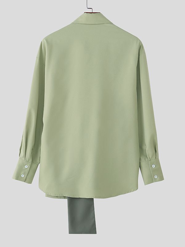 Men's Color Block Twist Tie Long Sleeve Shirt SKUL37294