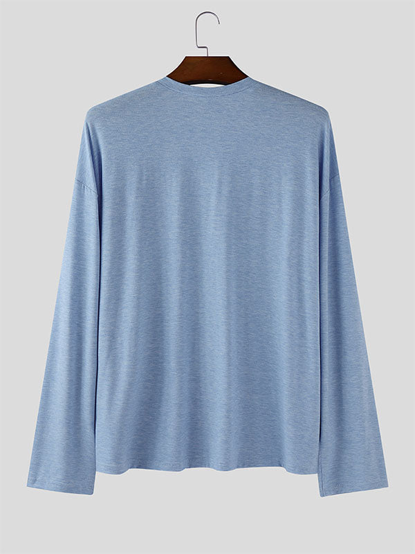 Men's Solid Color V-Neck Long Sleeve T-Shirt SKUL27246