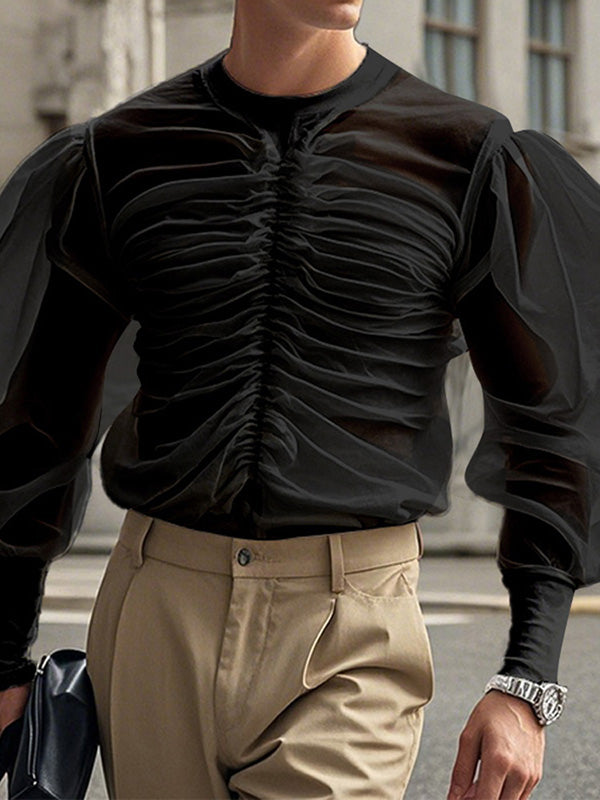 Mens Sheer Ruched Long-Sleeve T-Shirt SKUK94617