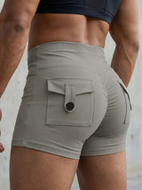 Men's Booty-Shaping High Stretch Scrunch Butt High Waist Cargo Pocket Booty Short SKUL68425