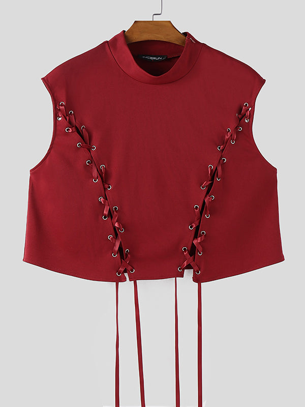 Mens Solid Color Drawstring Cropped Tank SKUL07544