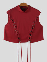 Mens Solid Color Drawstring Cropped Tank SKUL07544