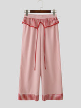 Men's Avant-Garde Gingham Patchwork V-Waist Wide-Leg Pant SKUL62083