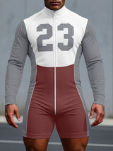 Men's Number Print Zip Long Sleeve Bodysuit SKUL31985