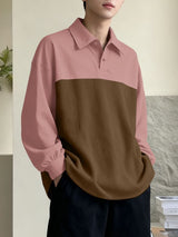 Men's Contrast Color Turn Down Collar Long Sleeve Shirt SKUL42666