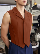 Men's Avant-Garde Asymmetric Notch Lapel Integrated Tie Deconstructed Tank SKUL63097