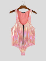 Mens Shiny Zipper Sleeveless Bodysuit SKUL12749