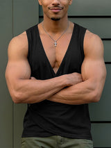 Men's Avant-Garde Asymmetric Wrap Deep V-Neck Muscle Tank SKUL68369