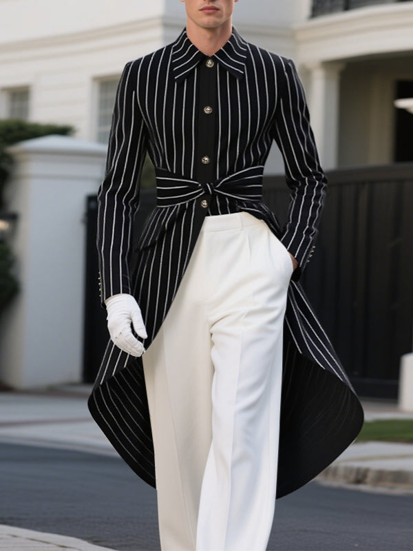 Men's Striped Twist Belt Long Sleeve Blazer SKUL33053