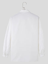 Mens Solid Color Embossed Embroidered Long Sleeve Shirt SKUK65470