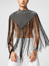 Men's Tassel Patchwork Cropped Cloak SKUL22782