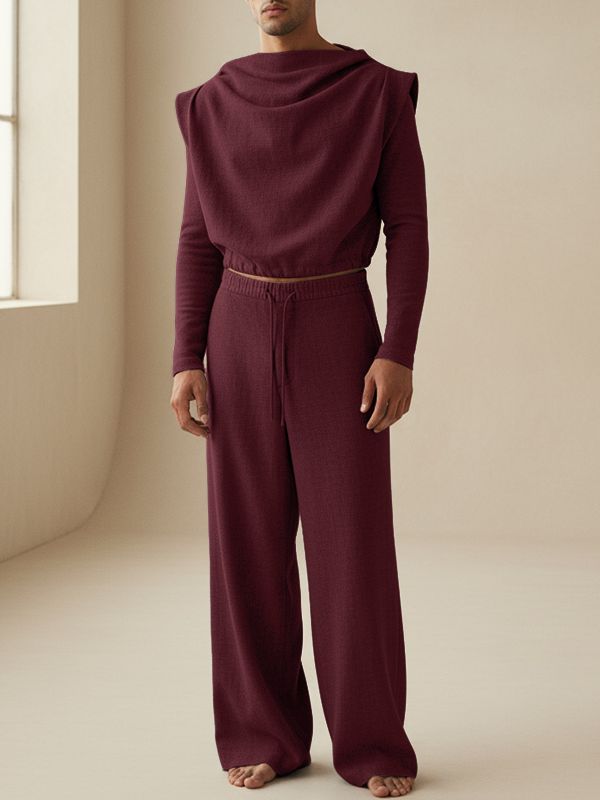 Men's Solid Color Padded Shoulder Two Pieces Outfit SKUL36360