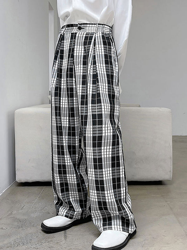 Mens Vintage Plaid Casual Wide-Leg Pant SKUK76311