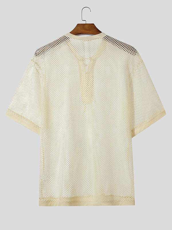 Mens Hollow Mesh Short Sleeve T-Shirt SKUL11772