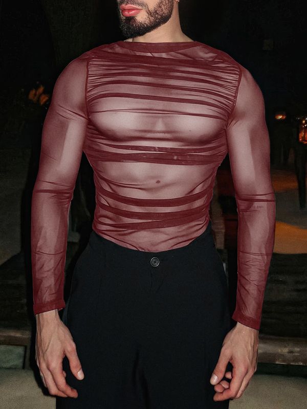 Men's Sheer Mesh Slim Fit Long Sleeve T-shirt SKUL51790