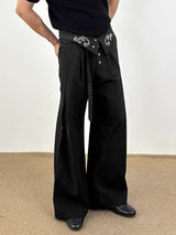 Men's Striped Embroidered Wide Leg High Waist Pant SKUL31995