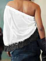 Men's Avant-Garde One-Shoulder Number Print Mesh Ruffle Lace Hem Tank SKUL54411