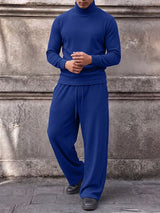 Men's Chill Minimalist City Walk Turtleneck Ribbed Knit Two Pieces Outfit SKUL85953