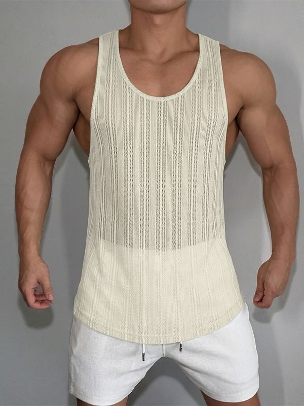 Men's Resort Sheer Striped Scoop Neck Slim Fit Tank SKUL70270