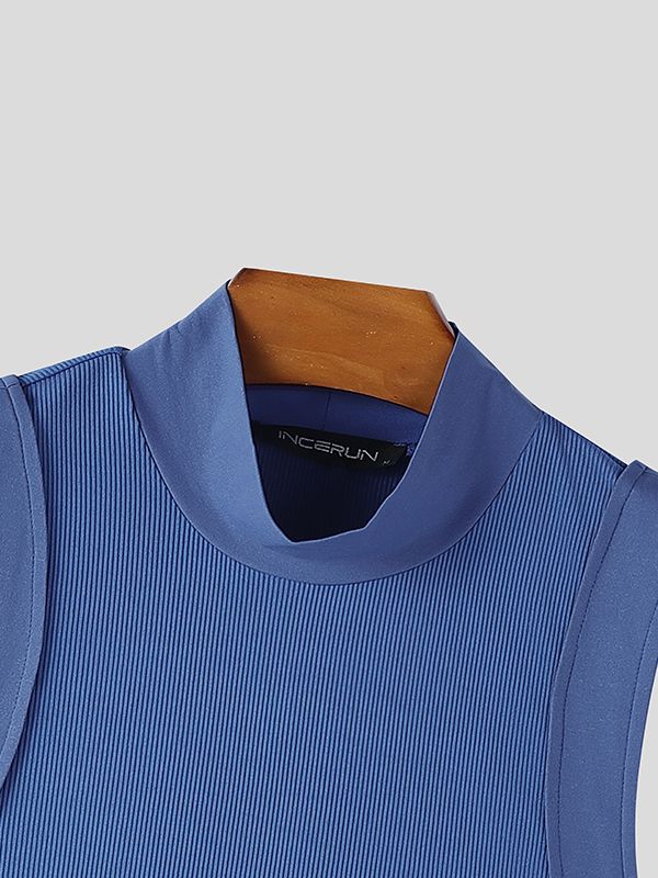 Men's Solid Color Textured High Neck Tank SKUL42317