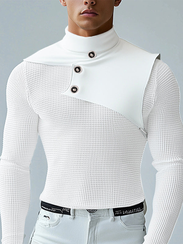 Mens Solid Color Mesh Patchwork Long Sleeve T-Shirt SKUK98893