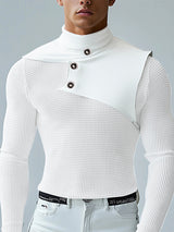 Mens Solid Color Mesh Patchwork Long Sleeve T-Shirt SKUK98893