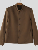 Men's Solid Color Stand Collar Long Sleeve Blazer SKUL43819