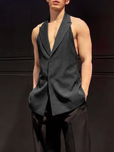 Men's Avant-Garde Pinstripe Halter Neck Backless Lace-Up Waistcoat SKUL64186