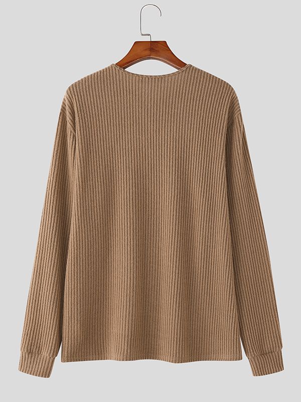 Men's Solid Color Textured Half Zip Long Sleeve T Shirt SKUL42818