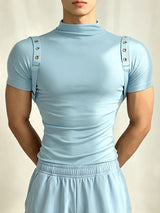 Men's Techwear Slim Fit High Stretch Mock Neck Short Sleeve T-shirt SKUL64086