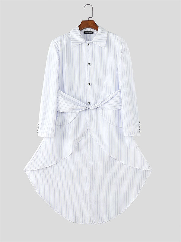 Men's Striped Twist Belt Long Sleeve Blazer SKUL33053