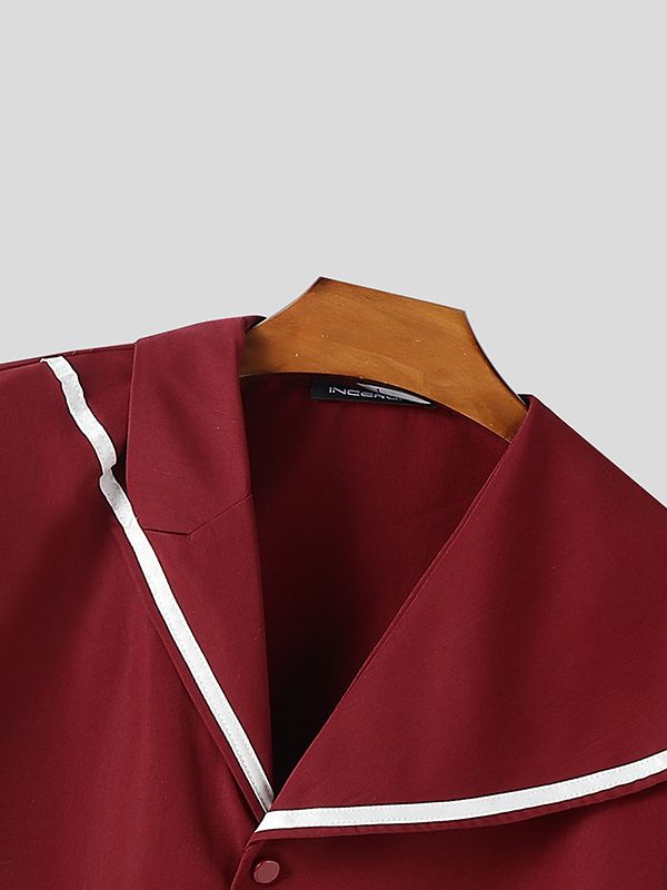 Men's Casual Sailor Collar Short Sleeve Shirt SKUL41524