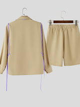 Men's Contrast Color Tie Rope Decor Design Two Pieces Outfit SKUL43785