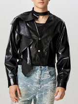 Mens Faux Leather Cropped Long-Sleeve Jacket SKUK82410