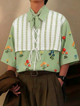 Men's Floral Print Contrast Color Patchwork Half Sleeve Shirt SKUL53143