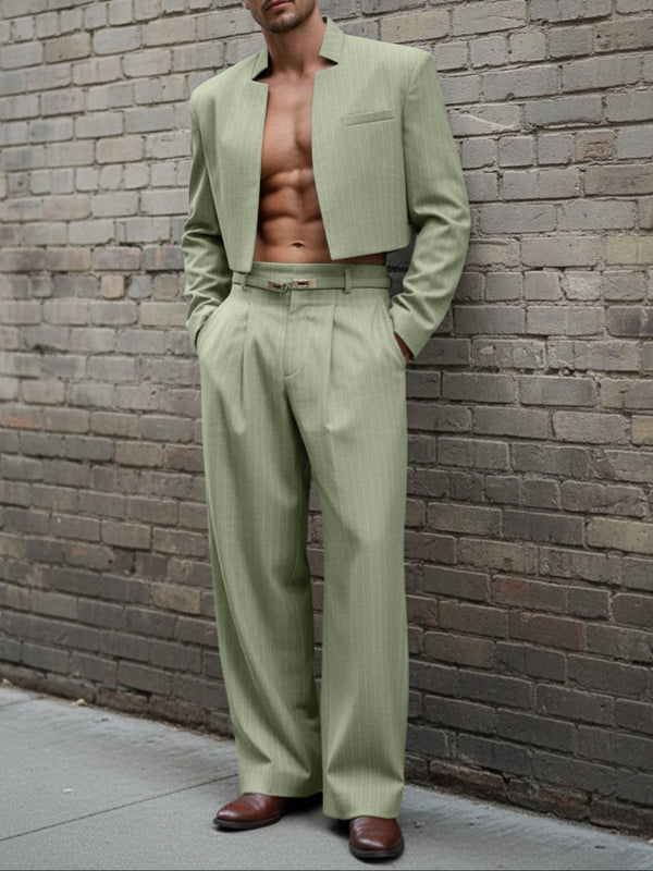 Men's Stripe Cropped Casual Two Pieces Outfit SKUL47873
