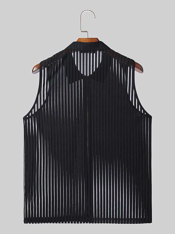 Mens Striped See Through Lapel Collar Vest SKUK51119