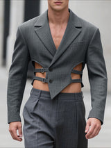 Men's Hollow Cropped Long Sleeve Blazer SKUL30651