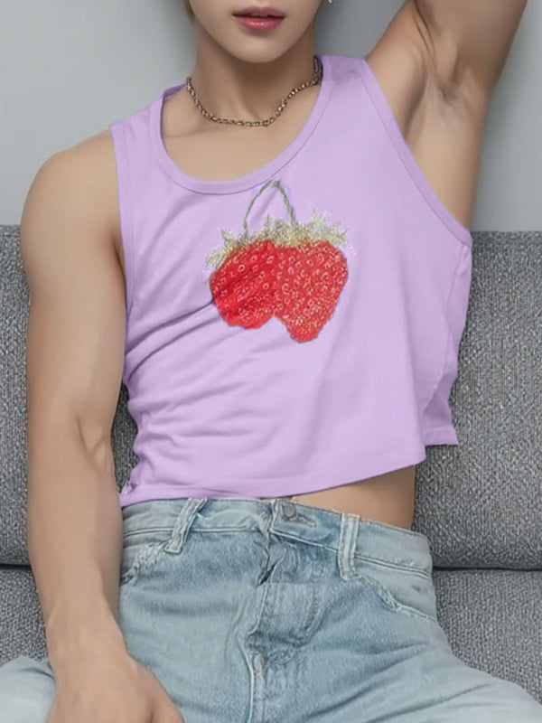 Men's Strawberry Print Casual Tank SKUL24744