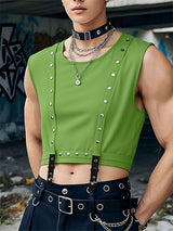 Men's Metal Buckle Patchwork Cropped Casual Tank SKUL22735