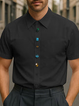 Mens Diamond Embellished Casual Short-Sleeve Shirt SKUL14049