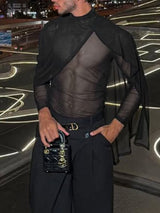Men's Sheer Shawl Patchwork Long Sleeve T-shirt SKUL57164