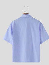 Mens Simple Striped Short Cropped Short Sleeve Shirt SKUL02352