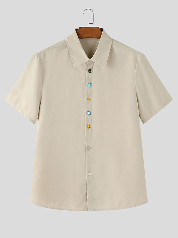 Mens Diamond Embellished Casual Short-Sleeve Shirt SKUL14049