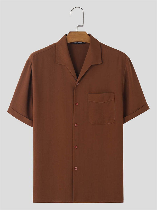 Mens Solid Color Collared Short Sleeve Shirt SKUK70551