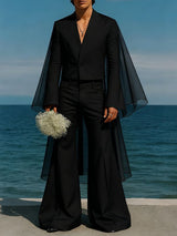 Men's Chiffon Flap Patchwork Cropped Two Pieces Outfit SKUL36612