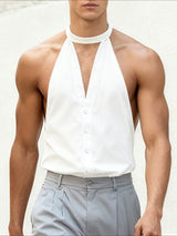 Men's Solid Color Halter Casual Sleeveless Shirt SKUL46164