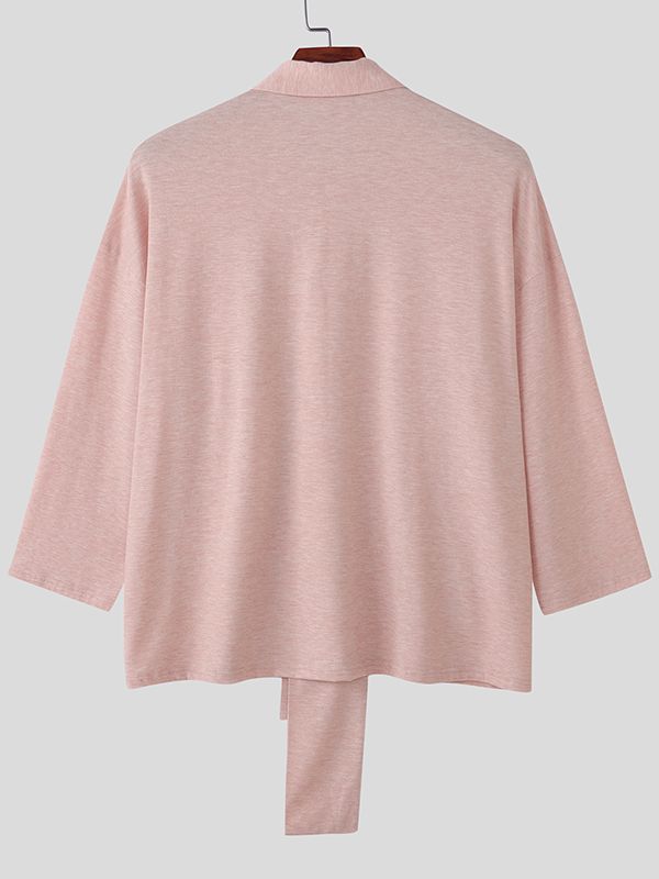 Men's Colorful Cotton Lace Up 3/4 Sleeve Shirt SKUL41015