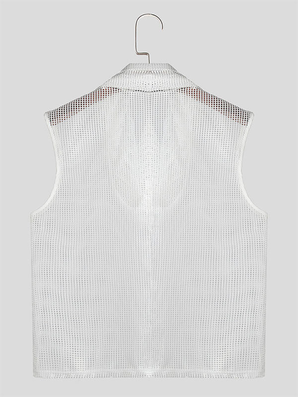 Mens Solid Mesh See Through Cowl Neck Vest SKUK55075