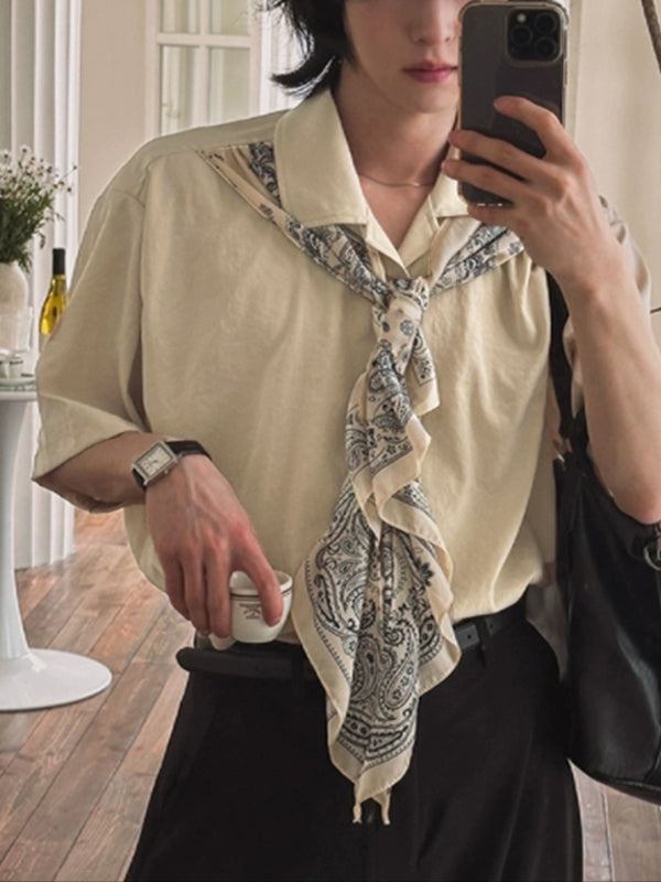 Men's Ribbon Patchwork Loose Short Sleeve Shirt SKUL18038